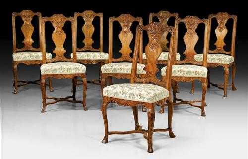 Appraisal: SET OF CARVED CHESTNUT WOOD CHAIRS Louis XV Italy th