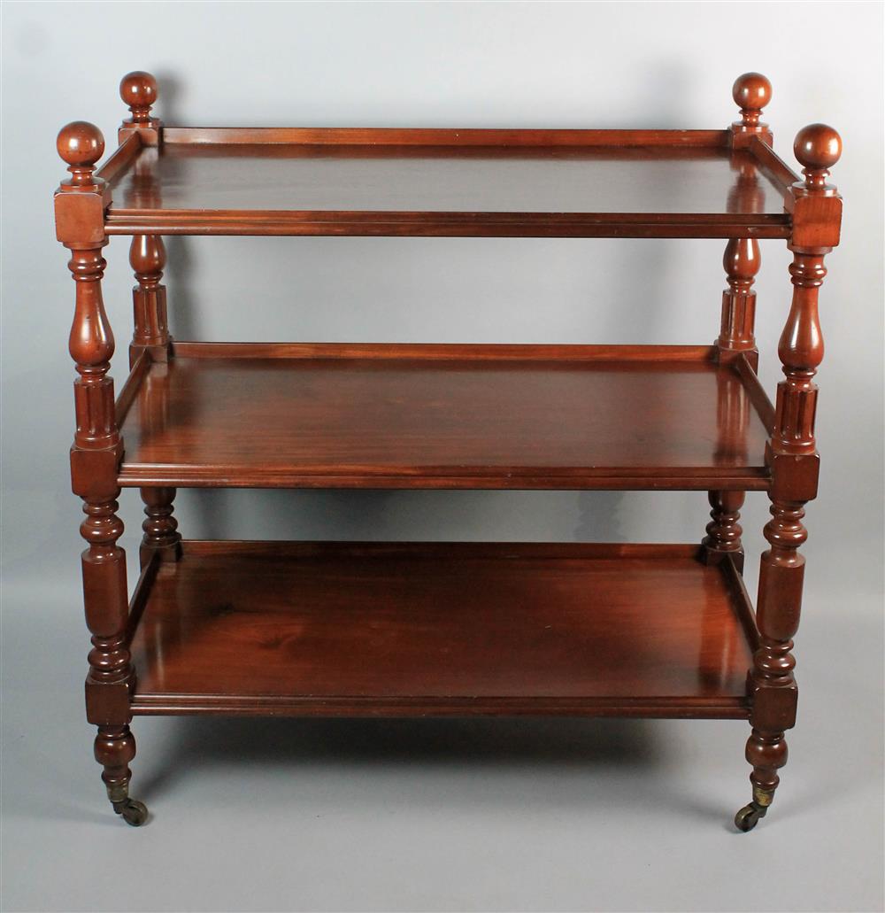 Appraisal: GEORGE IV STYLE THREE-TIER MAHOGANY ETAGERE having three rectangular shelves