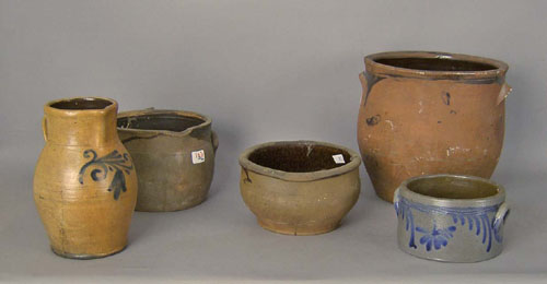 Appraisal: Stoneware butter crock with cobalt decoration together with other redware