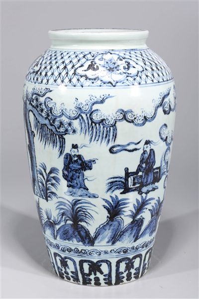 Appraisal: Chinese Ming-style blue and white porcelain vase with numerous figures