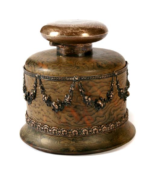 Appraisal: An English silver mounted tortoiseshell inkwell with impressed hallmarks height