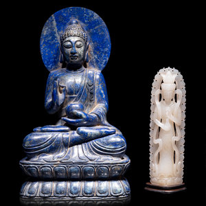 Appraisal: Two Chinese Carved Hardstone Figures the first a lapis lazuli