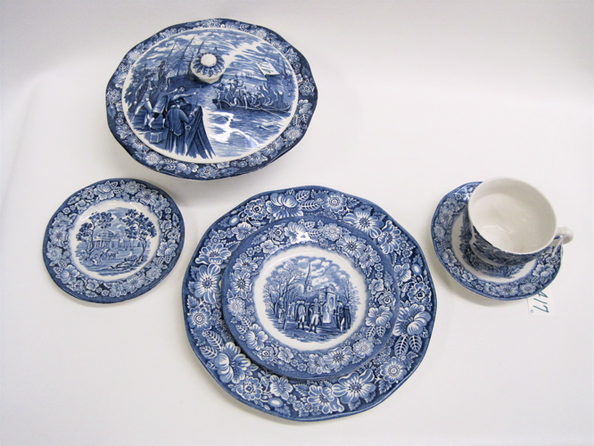 Appraisal: STAFFORDSHIRE IRONSTONE CHINA SET Liberty Blue pattern pieces of historic