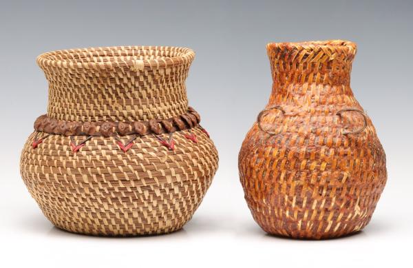 Appraisal: A LORENA LANGLEY PINE NEEDLE BASKET PLUS ANOTHERTwo basketry examples