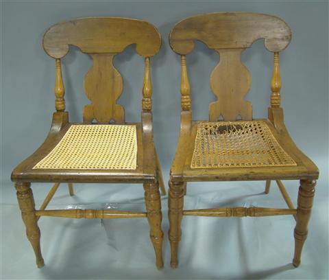 Appraisal: PAIR OF AMERICAN CLASSICAL MAPLE CHAIRS WITH CANED SEATS scrolled