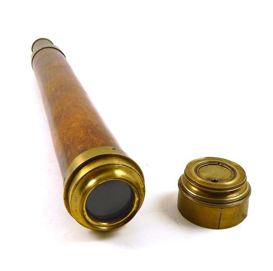 Appraisal: th C nautical telescope mahogany and brass unmarked removable lens