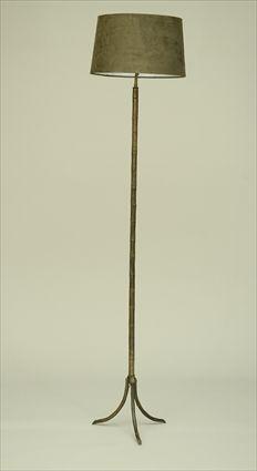 Appraisal: Modern Brass Bamboo-Form Floor Lamp with Suede Shade in