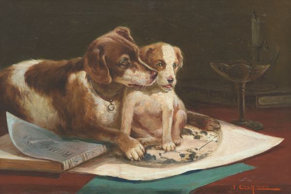 Appraisal: JOHN CALIFANO ITALIAN - x A puppy and its mother