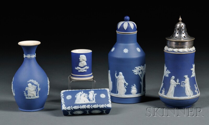 Appraisal: Five Wedgwood Dark Blue Jasper Dip Items England late th