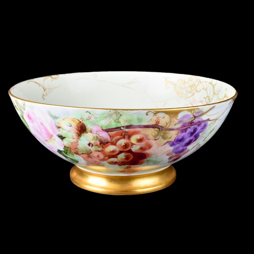 Appraisal: Limoges Style Punch Bowl Large Limoges Style Hand Painted Porcelain