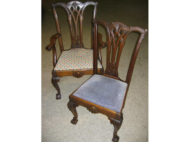 Appraisal: TWO AMERICAN CHIPPENDALE STYLE CHAIRS Armchair and side chair both