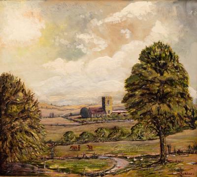 Appraisal: Albert Charles Ribbans British - Landscape with Church in the