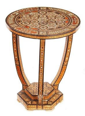 Appraisal: A parquetry occasional table in Syrian style inlaid mother of