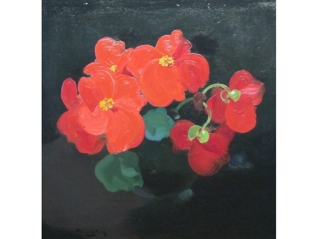 Appraisal: JAMES STUART PARK - RED BEGONIAS Oil on canvas signed