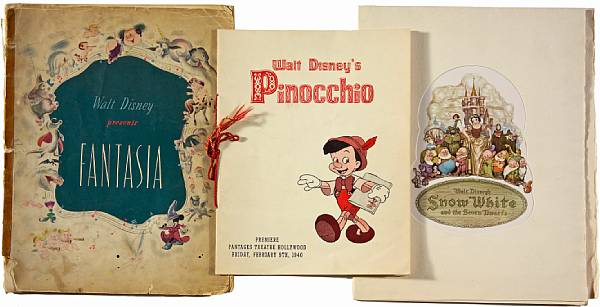 Appraisal: Three Walt Disney premiere programs for Pinocchio Fantasia and Snow