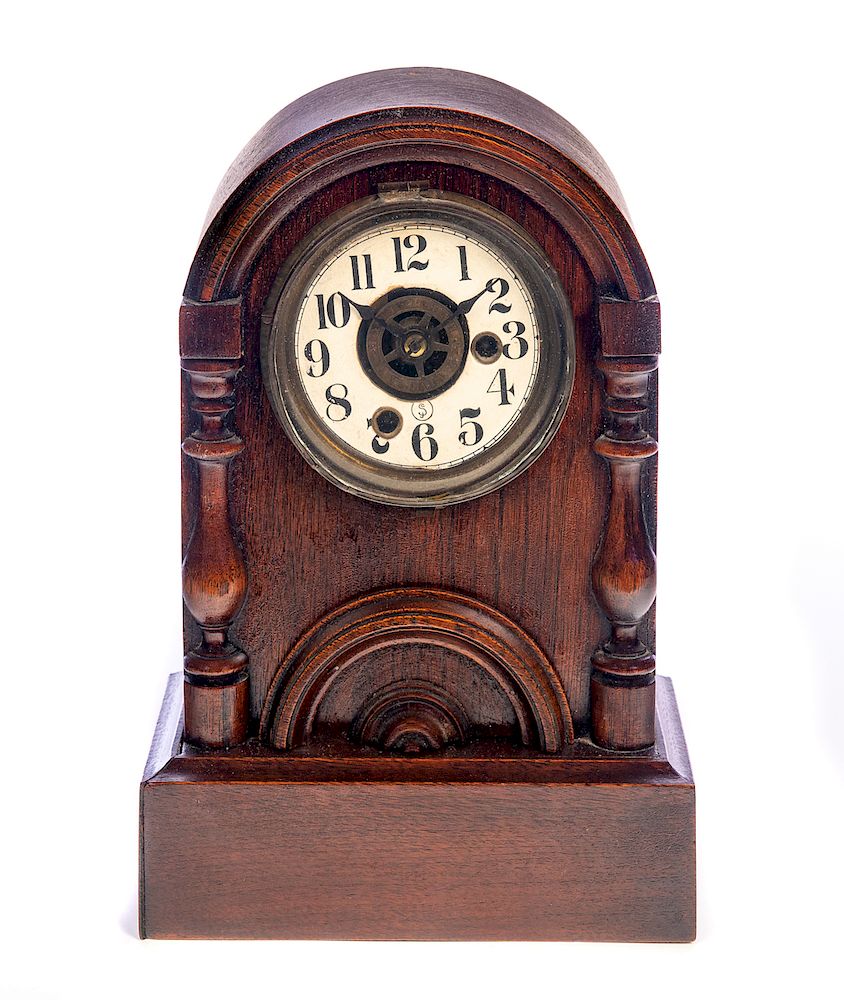 Appraisal: Unusual Walnut Victorian Mantle Clock Good condition with no damage