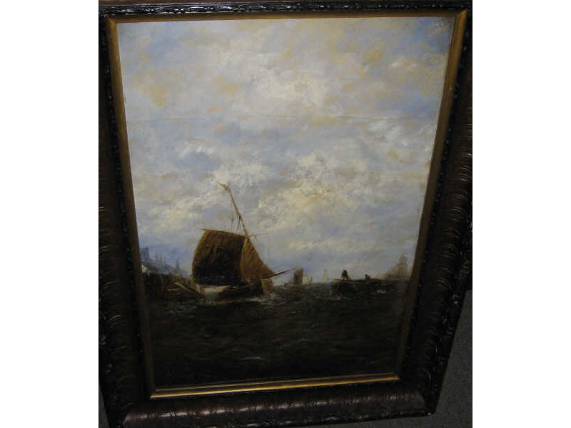 Appraisal: J COSTA TH CENTURY Sailboats in a coastal scene oil