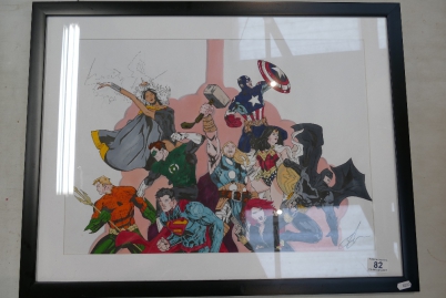 Appraisal: Framed Pen and Ink Original Artwork of comic characters