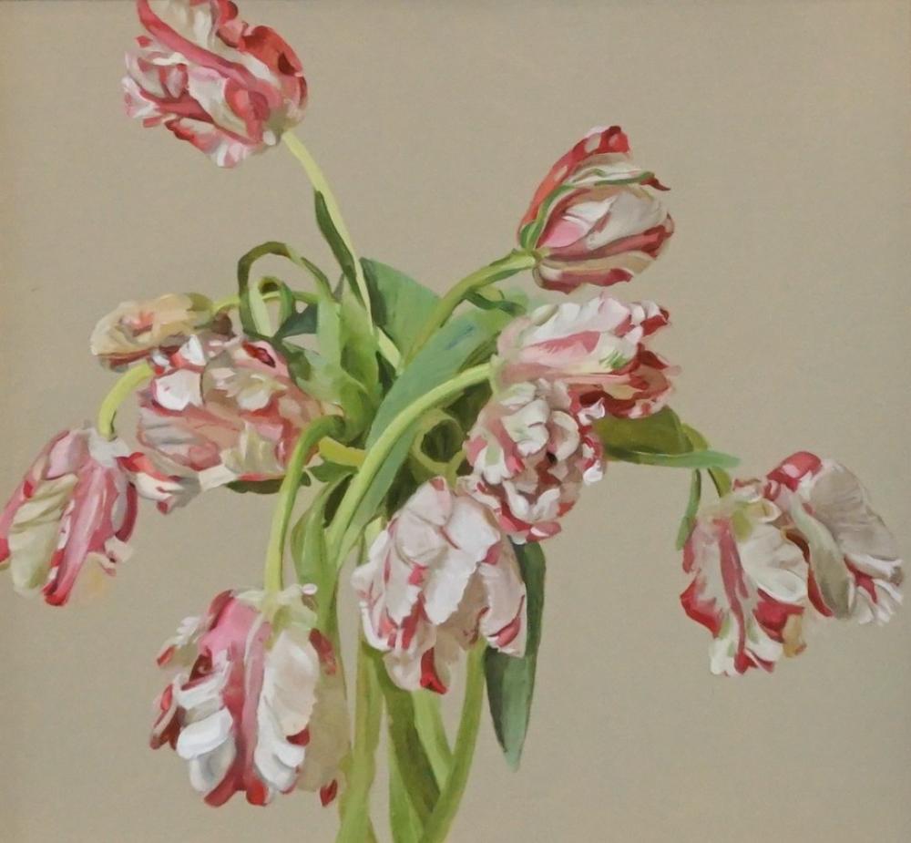 Appraisal: Lucy Cope English Parrot Tulips Oil on Board Frame Square