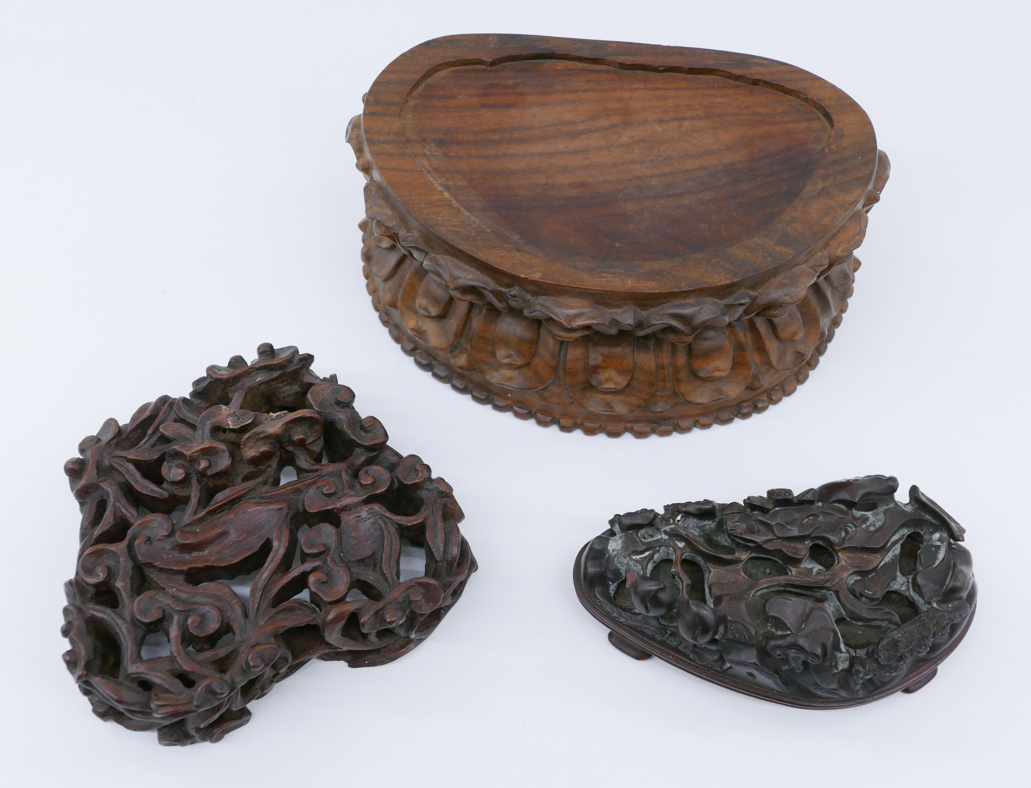 Appraisal: pc Chinese Qing Rosewood Ornate Stands '' to '' diameter