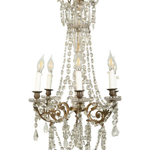 Appraisal: A Continental Gilt Metal Six-Light Chandelier th Century Height inches