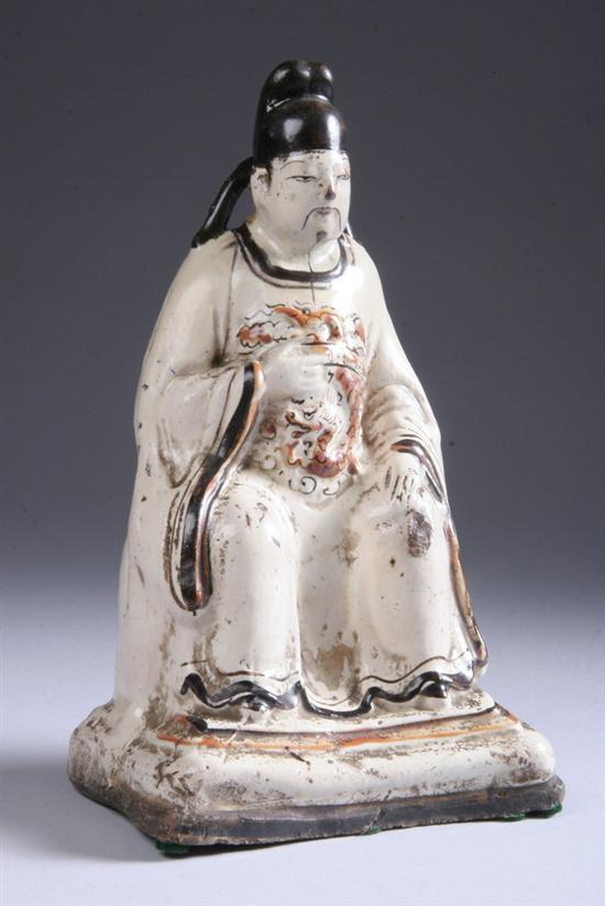 Appraisal: CHINESE CIZHOU POTTERY FIGURE OF TAOIST DIGNITARY Late Northern Song-Jin