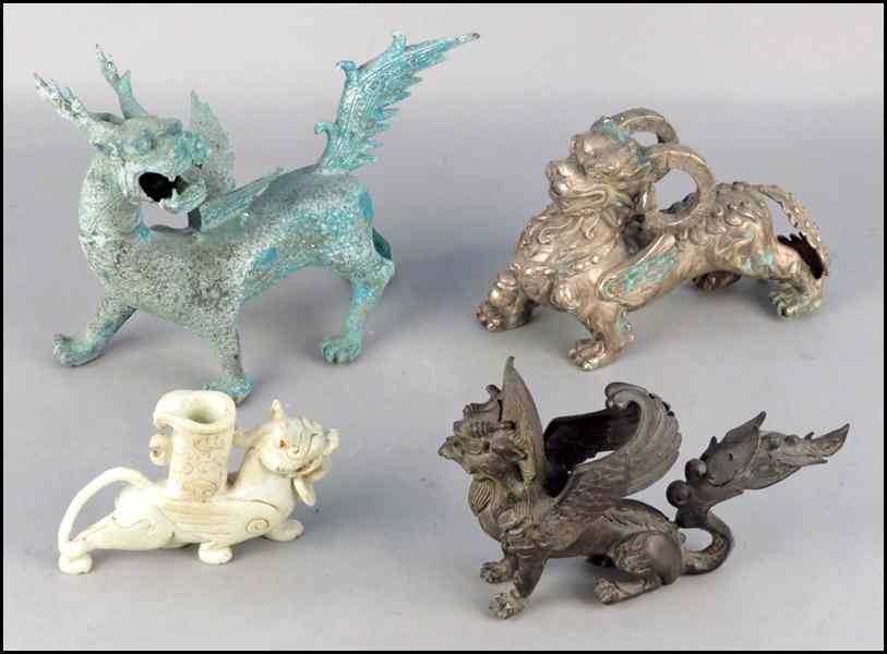 Appraisal: COLLECTION OF A THREE PATINATED METAL DRAGONS Together with a