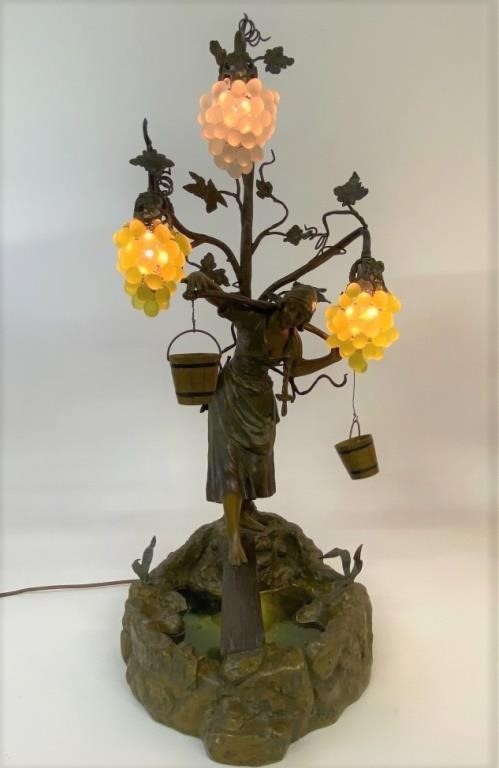 Appraisal: Faux bronze table lamp 'Rebecca at the Well' with grape