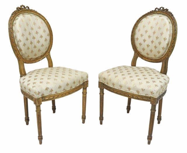 Appraisal: pair French Louis XVI style medallion-back side chairs th c