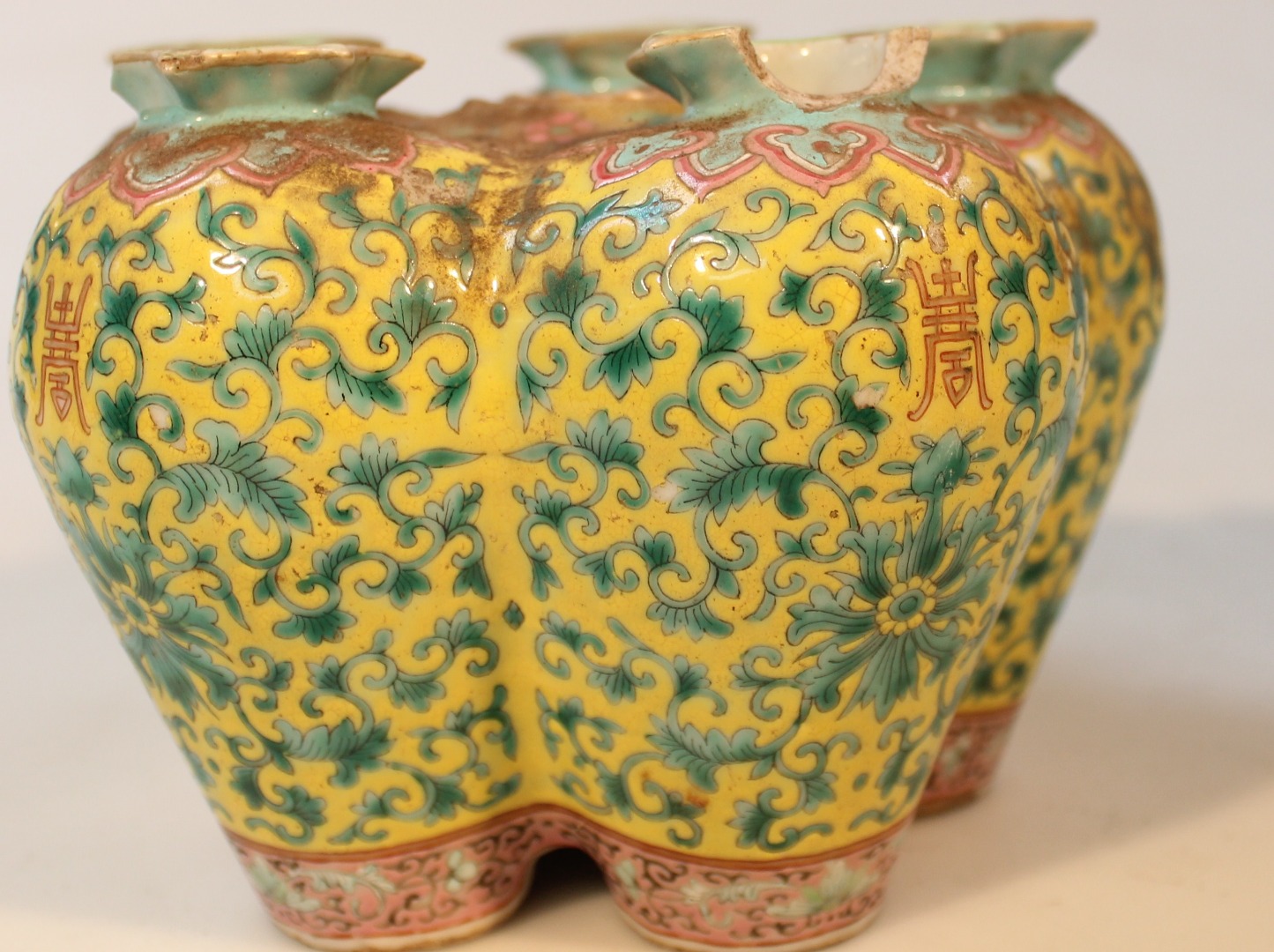 Appraisal: A thC Chinese famille jaune planter vase set with six