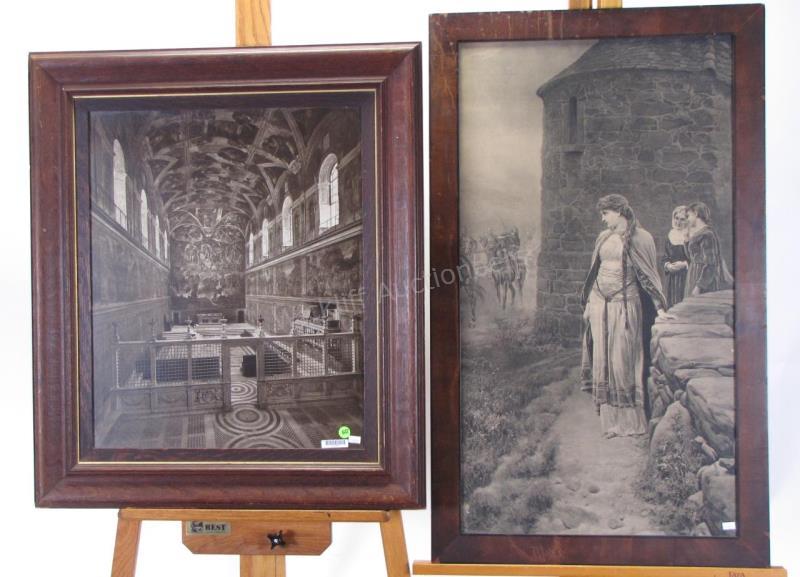 Appraisal: Two framed antique chromolith prints one depicting interior of cathedral