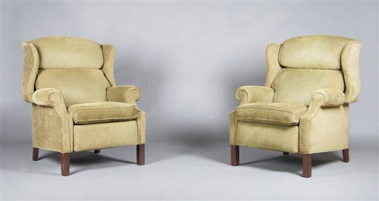 Appraisal: A Pair of Upholstered Wingback Chairs Hancock and Moore Height