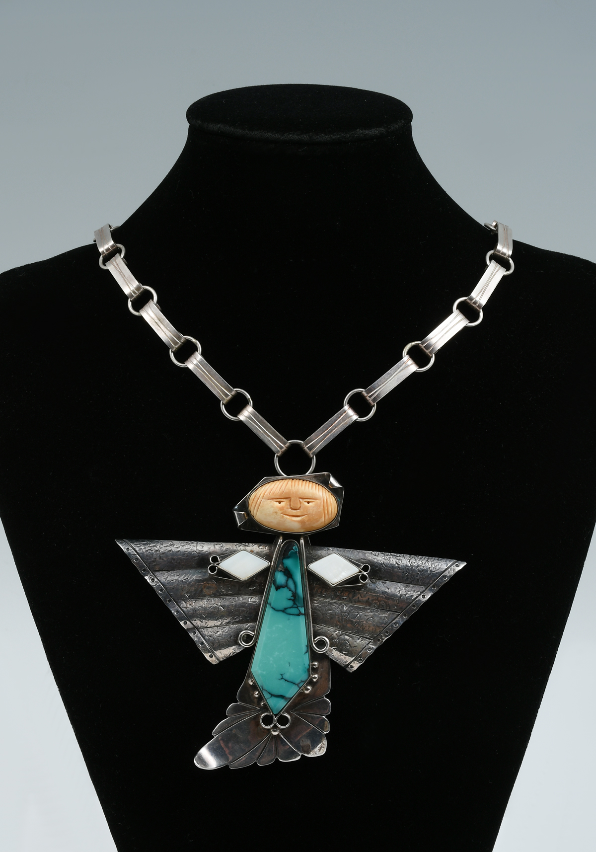 Appraisal: SOUTHWEST SILVER TURQUOISE PENDANT NECKLACE BY BUDDY LEE Southwest sterling