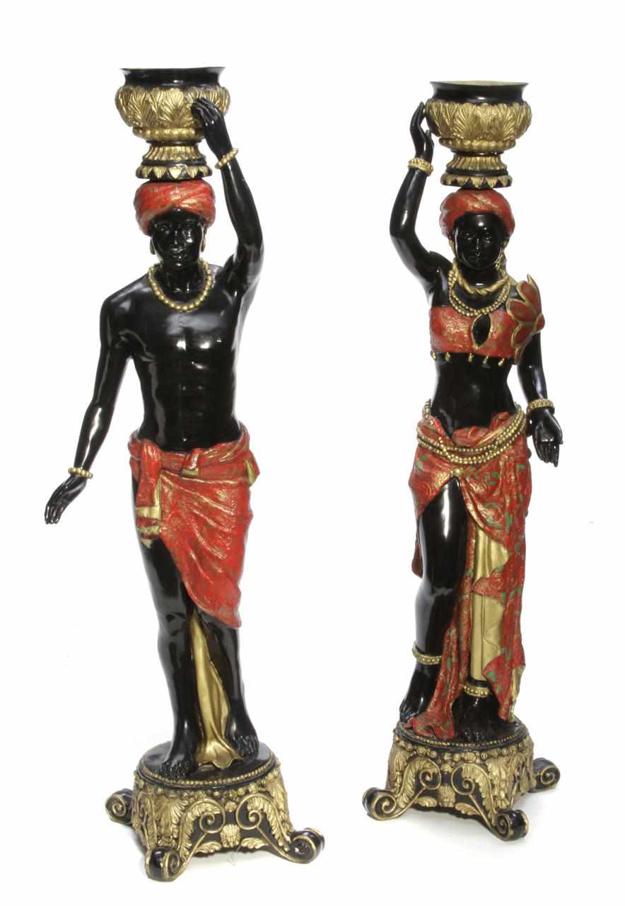 Appraisal: A pair of Venetian Rococo style paint decorated bronze blackamoor