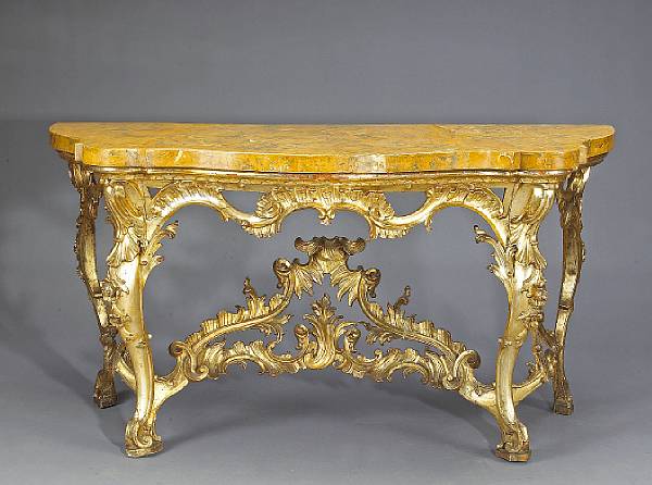 Appraisal: A fine Roman Baroque silver gilt and scagliola console table