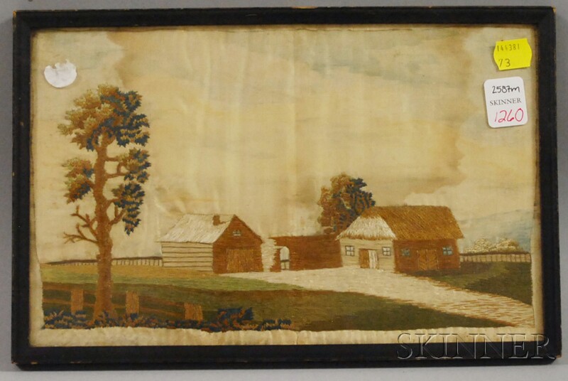 Appraisal: Small Framed th Century Silk Embroidered View of a House