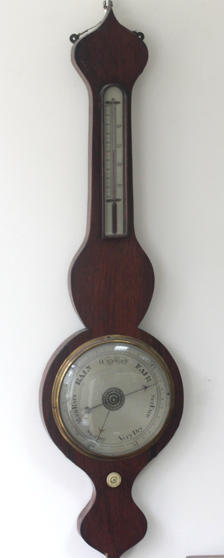 Appraisal: A rosewood barometer and thermometer in a banjo shaped case