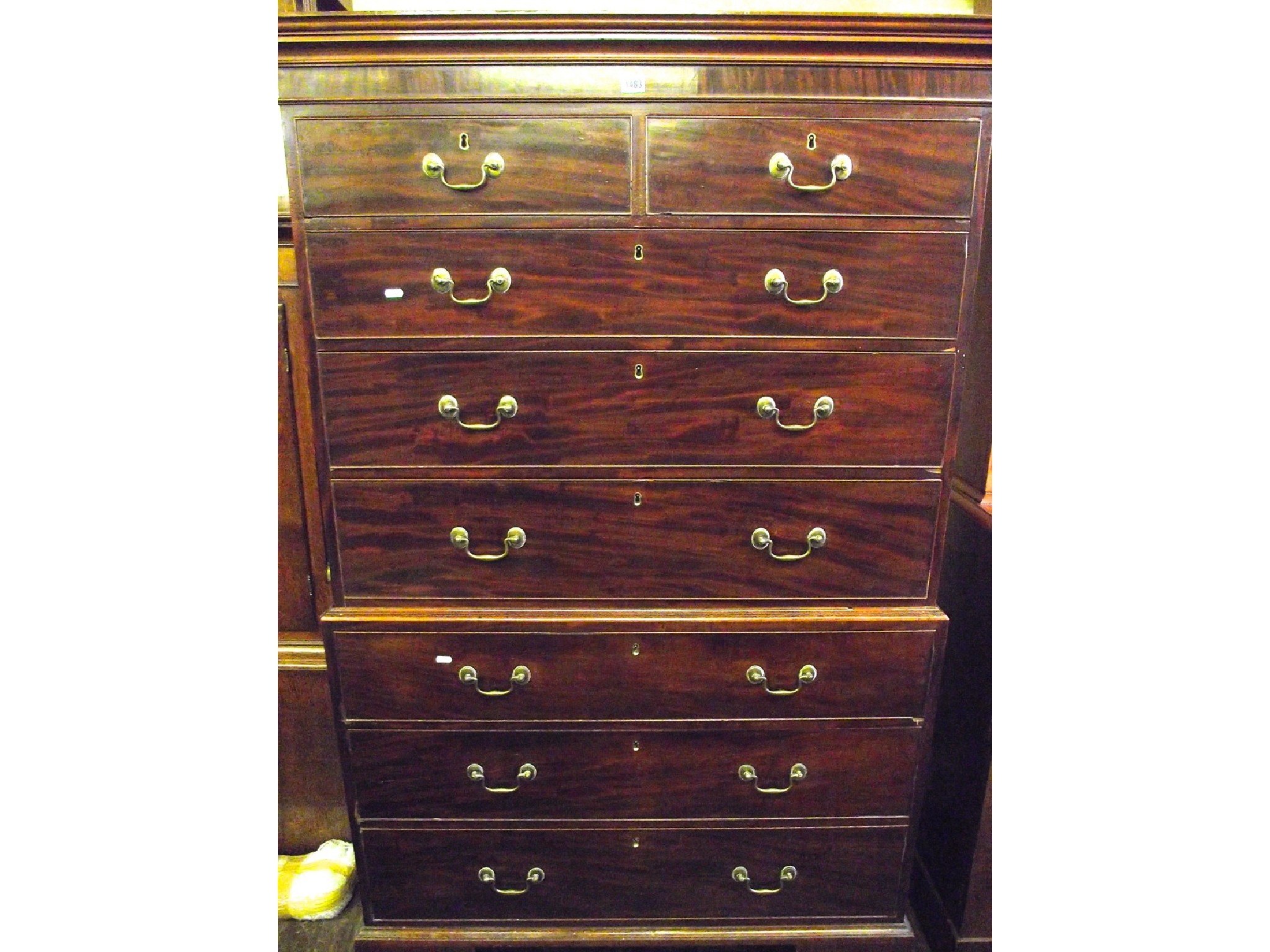 Appraisal: A Georgian mahogany chest on chest of six long and