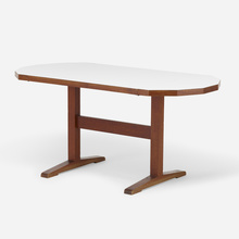 Appraisal: Modern DROP-LEAF TRESTLE DINING TABLE laminate oak h w d