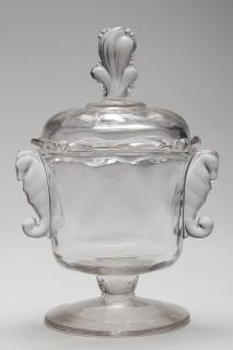 Appraisal: Heisey Covered Candy Dish with Seahorse Handles Colorless glass the