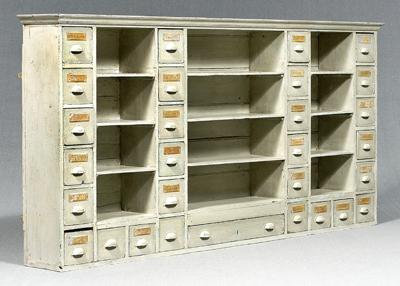 Appraisal: Painted dovetailed apothecary cabinet fitted with drawers and shelves most