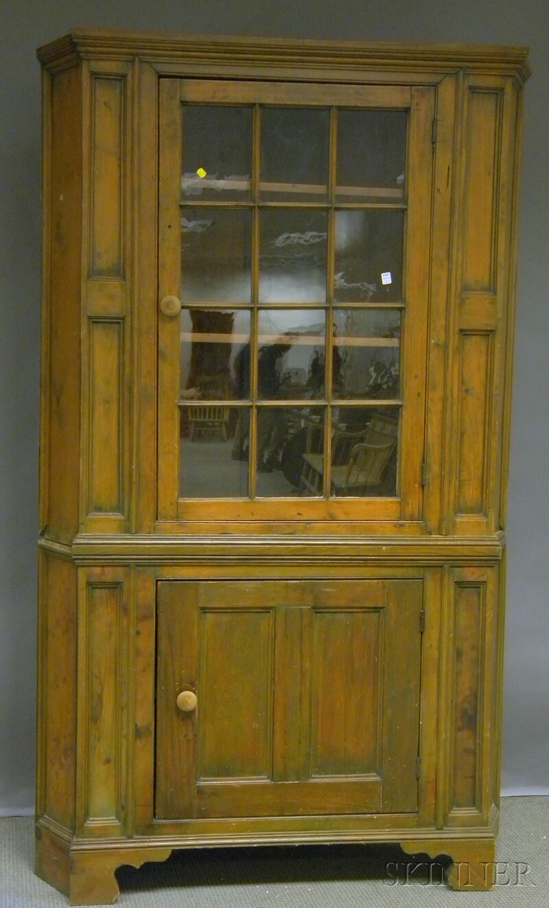 Appraisal: Glazed Pine Corner Cupboard with traces of green paint in