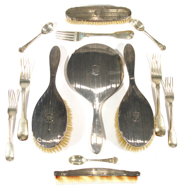 Appraisal: Five piece silver backed dressing table set Birmingham together with