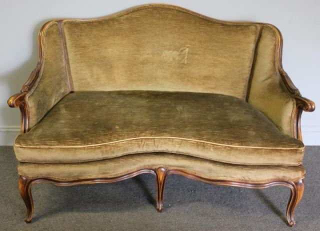 Appraisal: Antique Carved and Velvet Upholstered Settee From a Rye NY