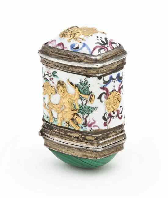 Appraisal: A Continental Malachite Enamel and Gilt Metal Mounted Box depicting