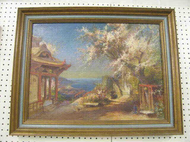 Appraisal: Franz Quaglio Oil on Board oriental landscape with building cherry