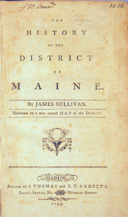 Appraisal: vol Sullivan James The History of The District of Maine