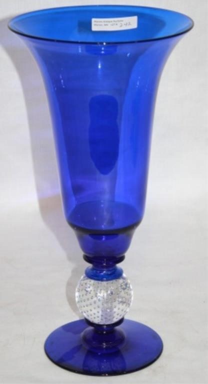 Appraisal: EARLY TH C PAIRPOINT CHALICE VASE COBALT BLUEwith controlled bubble