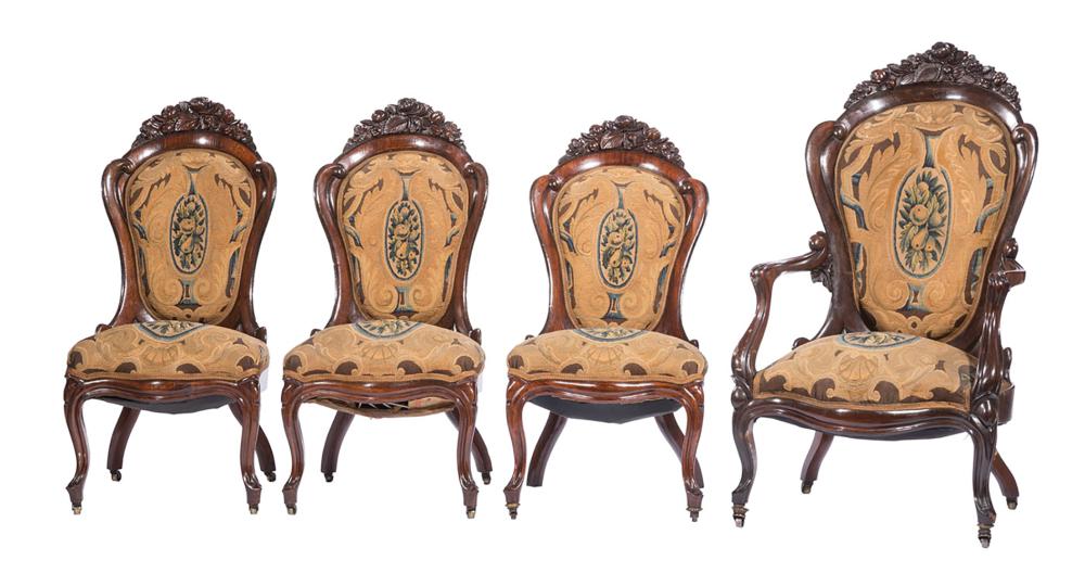 Appraisal: Four American Rococo Carved and Laminated Rosewood Chairs c -