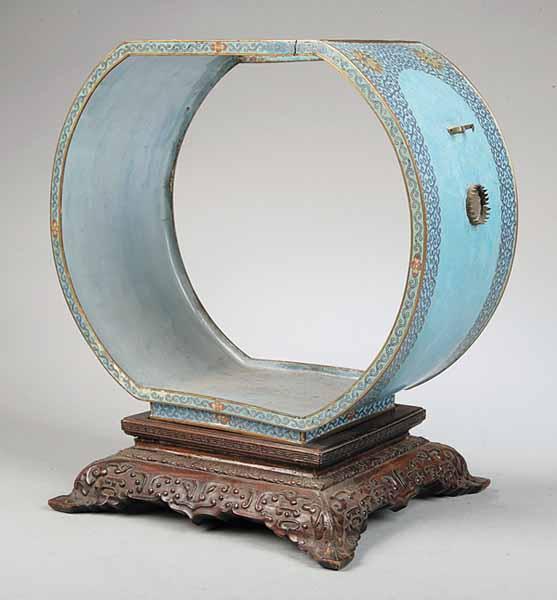 Appraisal: An Antique Chinese Cloisonn Circular Stand with a Carved Wooden